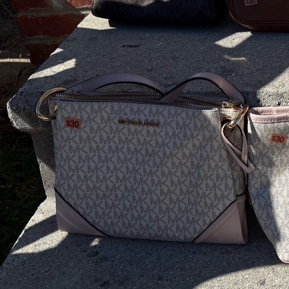 Michael Kors Monogram Shoulder Bags in Gray and Pink